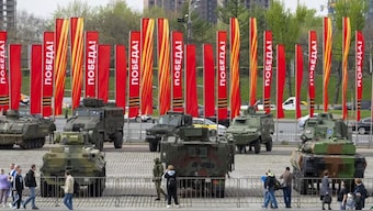 Apart from tanks, Moscow displays military equipment manufactured in Turkey, Sweden, Austria, Finland, South Africa, and the Czech Republic, as well as armored vehicles from Australia and Britain that were taken from Ukraine Image Courtesy AP