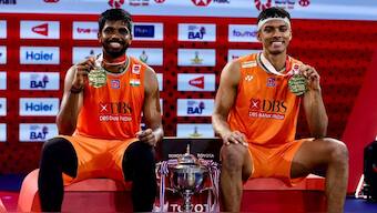 Satwiksairaj Rankireddy and Chirag Shetty after winning the Thailand Open. Image: Badminton Photo/BAI on X