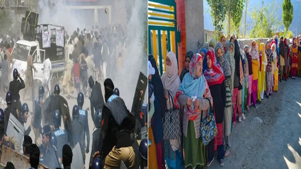 Protests in Pakistan-occupied Kashmir (L). Voting in Jammu and Kashmir (R) Protests in Pakistan-occupied Kashmir (L). Voting in Jammu and Kashmir (R)