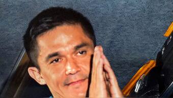 Indian football icon Sunil Chhetri on his arrival at the NSCBI Airport in Kolkata, Wednesday ahead of his team's FIFA World Cup qualifiers game against Kuwait next week. PTI 