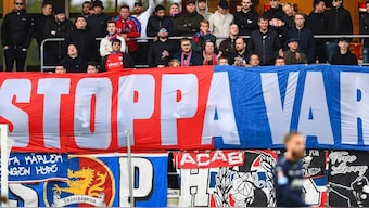 Helsingborg IF's supporters protest against VAR during the Allsvenskan match against Kalmar FF. AP