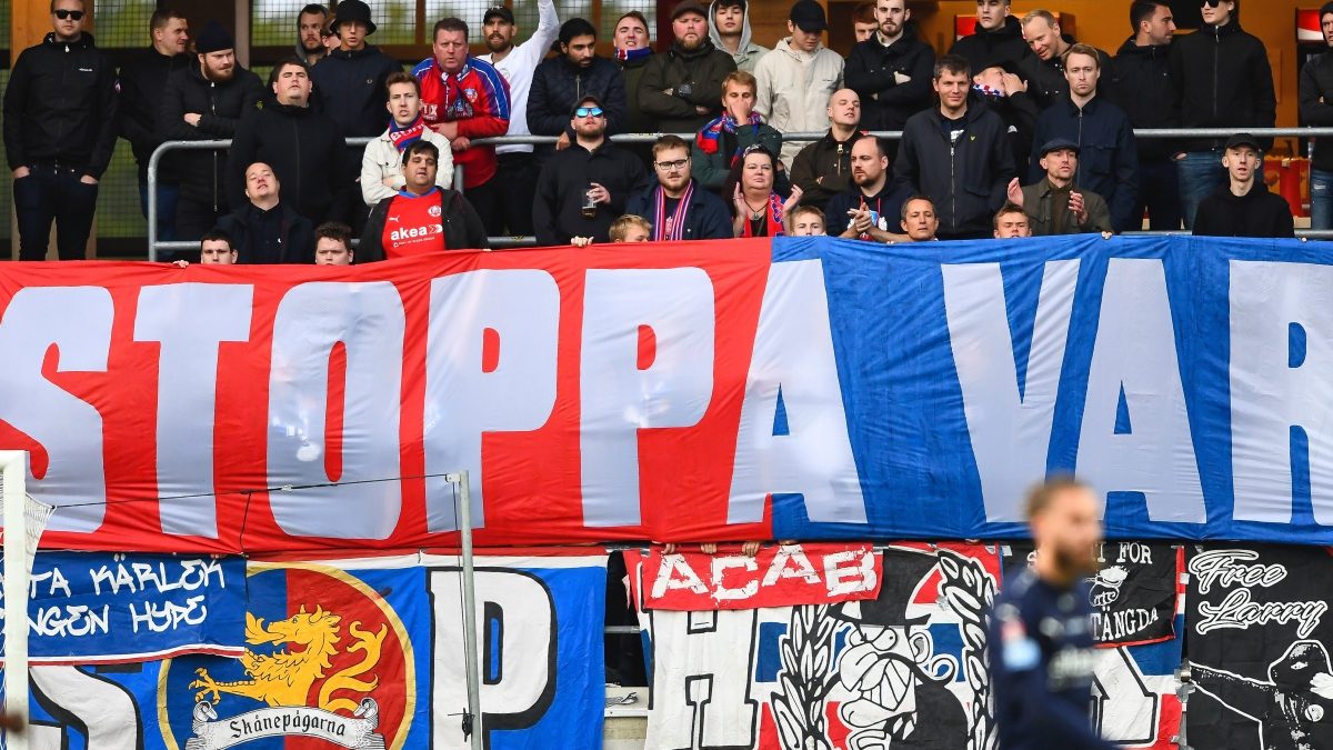Helsingborg IF's supporters protest against VAR during the Allsvenskan match against Kalmar FF. AP Helsingborg IF's supporters protest against VAR during the Allsvenskan match against Kalmar FF. AP