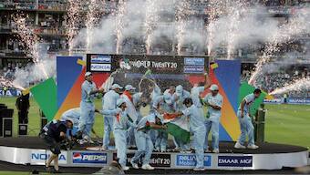 The Indian cricket team celebrate their victory over Pakistan in the final match of the ICC World T20 in 2007. AFP