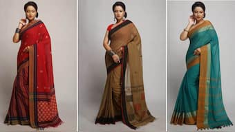 A woman wearing different Tangail Sarees. Image courtesy Bharat Kraft