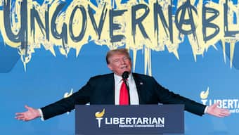 Republican presidential candidate, former President Donald Trump speaks at the Libertarian National Convention at the Washington Hilton in Washington. AP