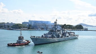 Indian Naval Ships Delhi, Shakti, and Kiltan at Singapore. Source: X/@indiannavy