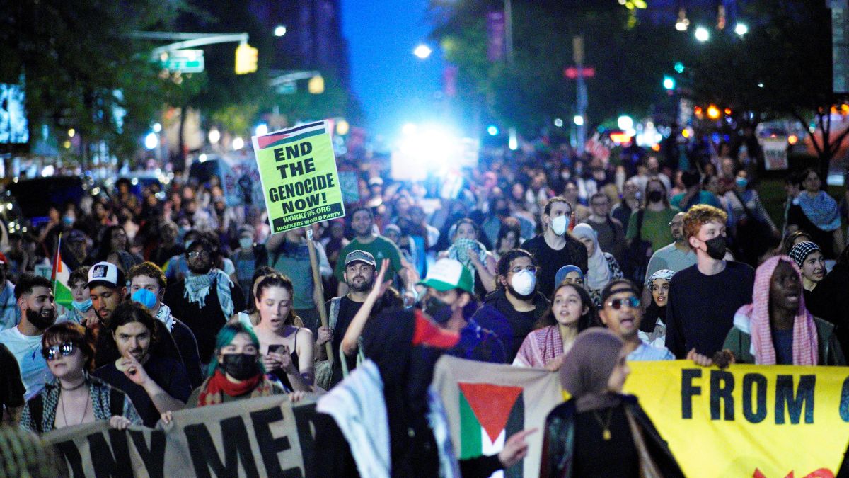 Pro-Palestinian demonstrators attend a protest near the Met Gala. Reuters Pro-Palestinian demonstrators attend a protest near the Met Gala. Reuters