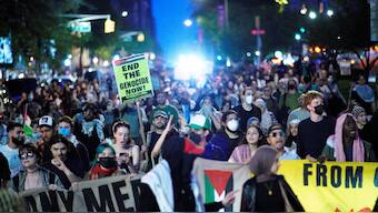 Pro-Palestinian demonstrators attend a protest near the Met Gala. Reuters