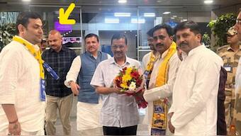 Delhi CM Arvind Kejriwal and Bibhav Kumar (marked) at Lucknow airport. Image courtesy: X