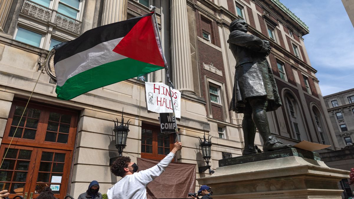 Pro-Palestinian student protesters wave a Palestinian flag as they gather on the front steps of Hamilton Hall at Columbia University in New York City. Students here have been among the first to embrace the pro-Palestinian campus encampment movement, which has spread to a number of universities across the United States. AFP Pro-Palestinian student protesters wave a Palestinian flag as they gather on the front steps of Hamilton Hall at Columbia University in New York City. Students here have been among the first to embrace the pro-Palestinian campus encampment movement, which has spread to a number of universities across the United States. AFP
