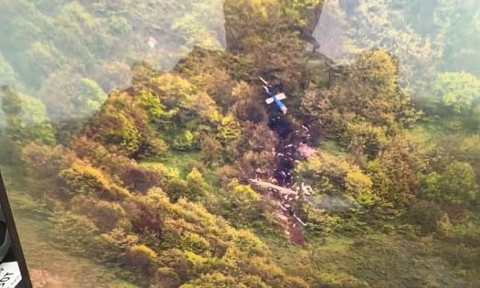 A frame grab from video released by the Iranian Red Crescent on Monday shows the wreckage of the helicopter that was carrying President Ebrahim Raisi in East Azerbaijan province. Source: AFP