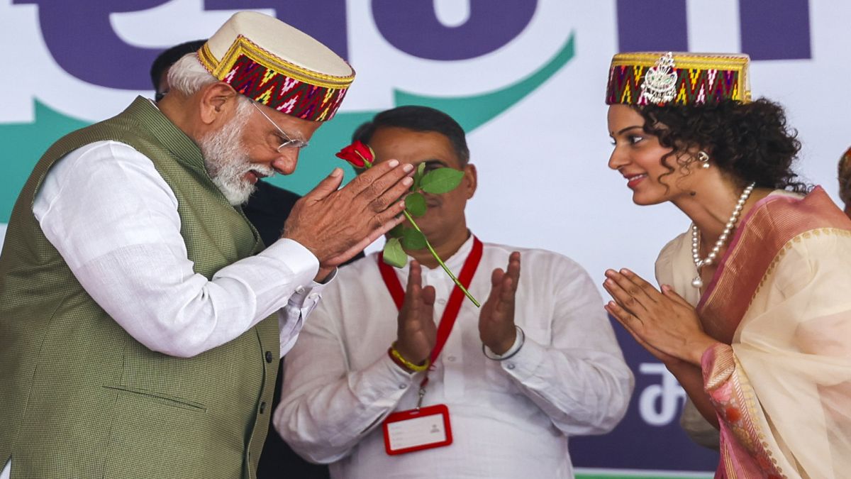 Prime Minister Narendra Modi with BJP candidate from Mandi constituency Kangana Ranaut during a public meeting for Lok Sabha elections, in Mandi, Himachal Pradesh. Both, PM Modi and Ranaut will be the big faces in Phase 7 of the Lok Sabha elections. File image/PTI Prime Minister Narendra Modi with BJP candidate from Mandi constituency Kangana Ranaut during a public meeting for Lok Sabha elections, in Mandi, Himachal Pradesh. Both, PM Modi and Ranaut will be the big faces in Phase 7 of the Lok Sabha elections. File image/PTI