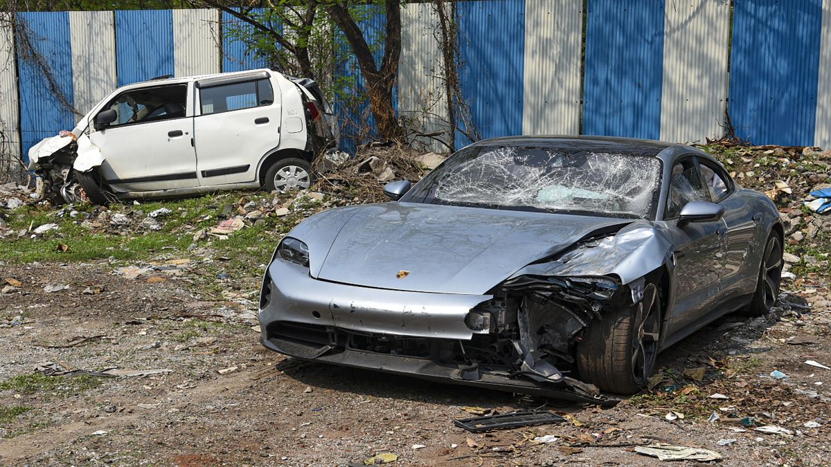 The Porsche car found without number plate, in Pune. The car was allegedly driven by a 17-year-old boy who knocked down two motorbike riders on Sunday, causing their death in Kalyani Nagar of Pune city, as the police claim. PTI The Porsche car found without number plate, in Pune. The car was allegedly driven by a 17-year-old boy who knocked down two motorbike riders on Sunday, causing their death in Kalyani Nagar of Pune city, as the police claim. PTI