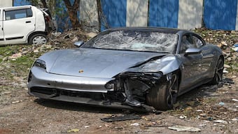 The Porsche car found without number plate, in Pune. The car was allegedly driven by a 17-year-old boy who knocked down two motorbike riders on Sunday, causing their death in Kalyani Nagar of Pune city, as the police claim. PTI