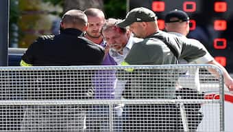 A person is detained after a shooting incident of Slovak prime minister Robert Fico, after a Slovak government meeting in Handlova, Slovakia. Reuters