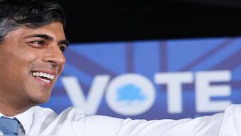 British prime minister Rishi Sunak attends a Conservative party rally, after he called for a general election, in London. Reuters