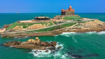 The Vivekananda Rock is a tiny rocky islet located some 500 metres from Kanyakumari’s Vavathurai beach. It is here that PM Modi will meditate for three days, starting today until 1 June. Image Courtesy: Tamil Nadu tourism
