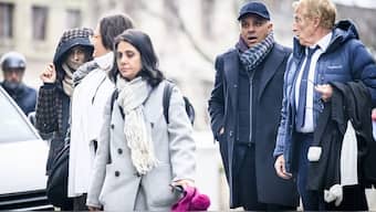 Namrata Hinduja, left, and Ajay Hinduja, second right, at the courthouse in Geneva on Jan. 15. Source: AFP