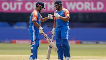 Rohit Sharma and Rishabh Pant shared a second-wicket partnership worth 54 after India lost the wicket of Virat Kohli early. AP