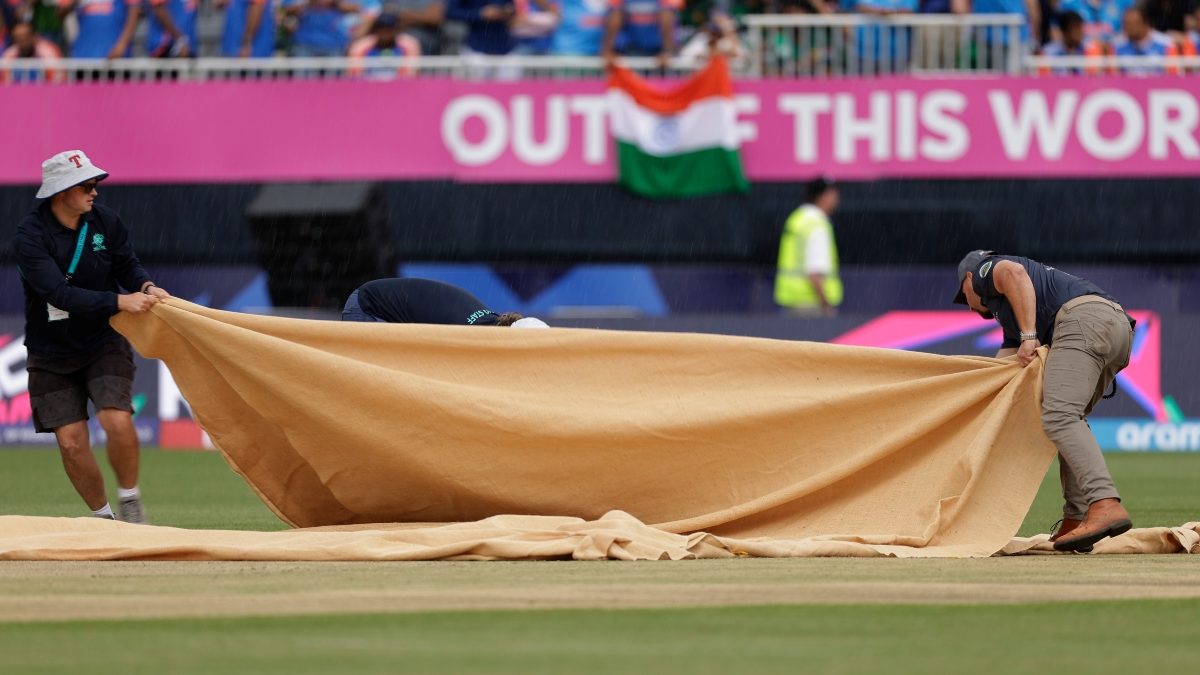 The India vs Pakistan T20 World Cup match in New York on Sunday has been affected due to rain. AP The India vs Pakistan T20 World Cup match in New York on Sunday has been affected due to rain. AP