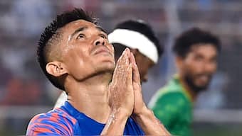 Sunil Chhetri plays his final international match for India against Kuwait on Thursday in Kolkata. PTI 