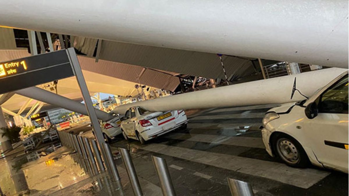 Portion of canopy collapses at Delhi airport's Terminal-1 on June 28 morning. Source: ANI Portion of canopy collapses at Delhi airport's Terminal-1 on June 28 morning. Source: ANI