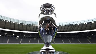 The winner's trophy put on display at The Olympiastadion in Berlin, Germany ahead of Euro 2024. Reuters