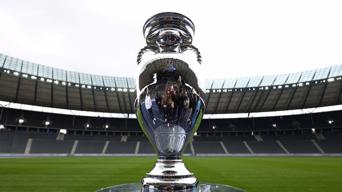 The winner's trophy put on display at The Olympiastadion in Berlin, Germany ahead of Euro 2024. Reuters The winner's trophy put on display at The Olympiastadion in Berlin, Germany ahead of Euro 2024. Reuters