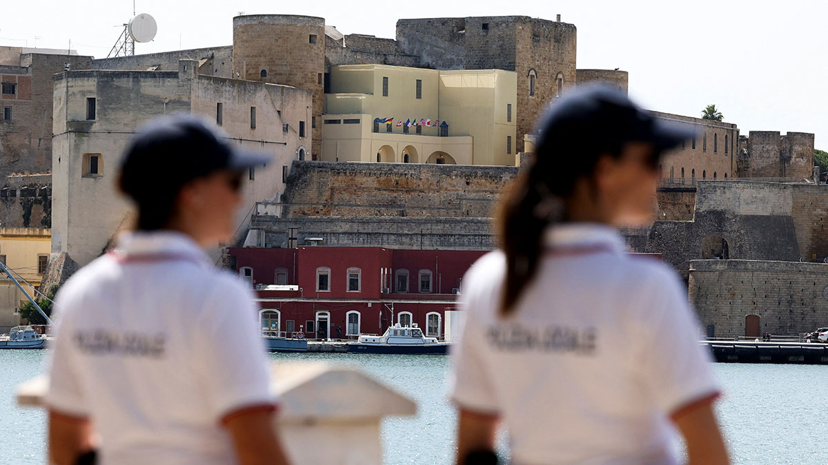 A view shows Castello Federiciano, the venue where the G7 summit's first dinner is scheduled to take place on 13 June, as local police personnel look on, in Brindisi, Italy. Reuters A view shows Castello Federiciano, the venue where the G7 summit's first dinner is scheduled to take place on 13 June, as local police personnel look on, in Brindisi, Italy. Reuters
