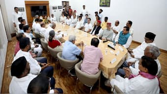 Leaders of the INDI Alliance at a meeting at Congress president Mallikarjun Kharge's residence in New Delhi. Image Courtesy: @kharge/X