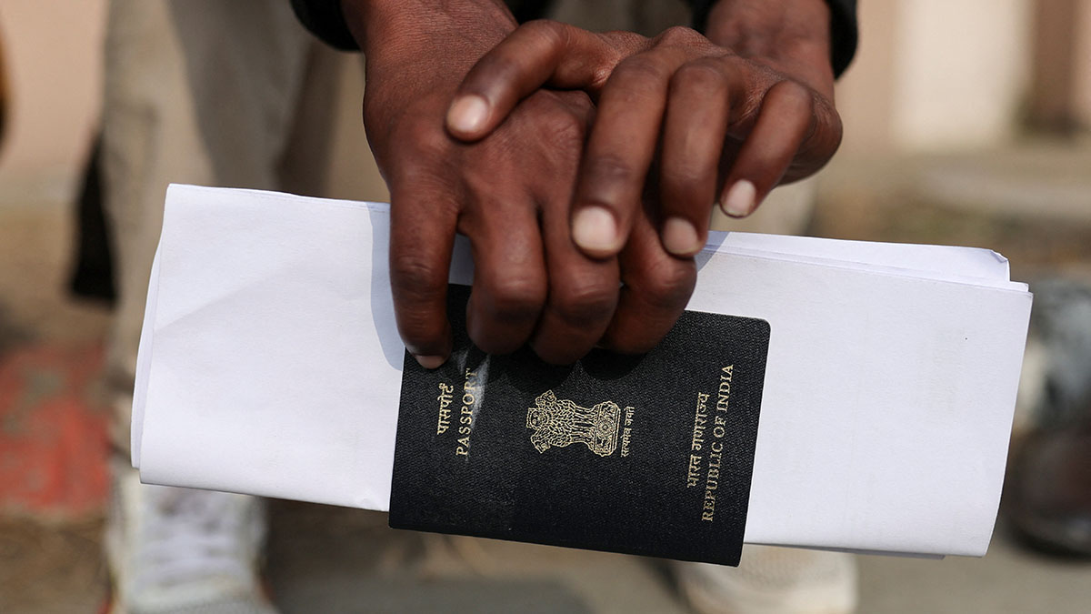 A skilled worker waits with his passport for his interview and skill test at a Haryana state government recruitment drive to send workers to Israel, at Maharshi Dayanand University in Rohtak on 17 January, 2024. Reuters A skilled worker waits with his passport for his interview and skill test at a Haryana state government recruitment drive to send workers to Israel, at Maharshi Dayanand University in Rohtak on 17 January, 2024. Reuters
