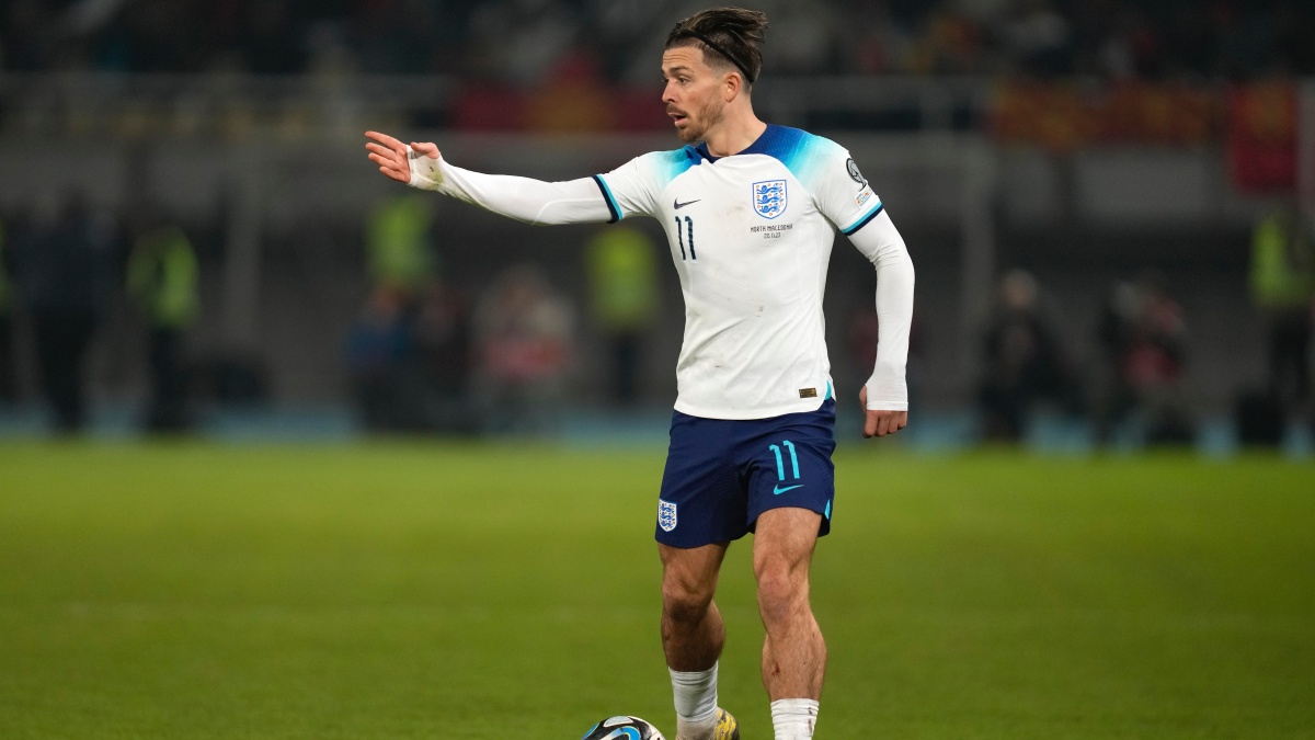 Jack Grealish gestures during the Euro 2024 group C qualifying match against North Macedonia. AP File Photo Jack Grealish gestures during the Euro 2024 group C qualifying match against North Macedonia. AP File Photo