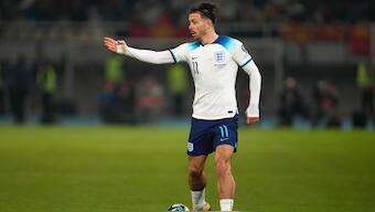 Jack Grealish gestures during the Euro 2024 group C qualifying match against North Macedonia. AP File Photo