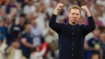 Germany head coach Julian Nagelsmann celebrates after the win against Scotland in Euro 2024. AP