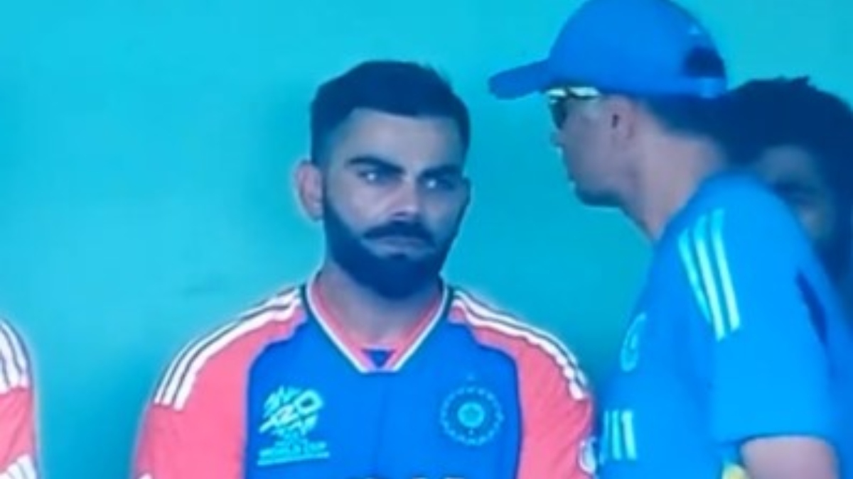 Virat Kohli was consoled by India head coach Rahul Dravid after the former's dismissal in the T20 World Cup semi-final against England. Image: Screengrab Virat Kohli was consoled by India head coach Rahul Dravid after the former's dismissal in the T20 World Cup semi-final against England. Image: Screengrab