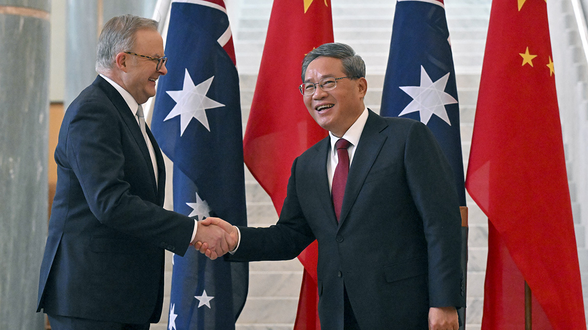 Chinese Premier Li Qiang and Australia's Prime Minister Anthony Albanese shake hands at Parliament House in Canberra, Australia on 17 June, 2024. AP Chinese Premier Li Qiang and Australia's Prime Minister Anthony Albanese shake hands at Parliament House in Canberra, Australia on 17 June, 2024. AP