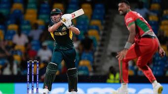 Australia's Marcus Stoinis bats during the men's T20 World Cup cricket match between Australia and Oman at Kensington Oval. AP