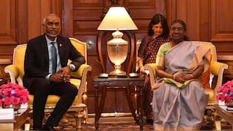 President Droupadi Murmu with President of Maldives Mohamed Muizzu during a meeting, at the Rashtrapati Bhavan, in New Delhi on June 10, 2024. PTI