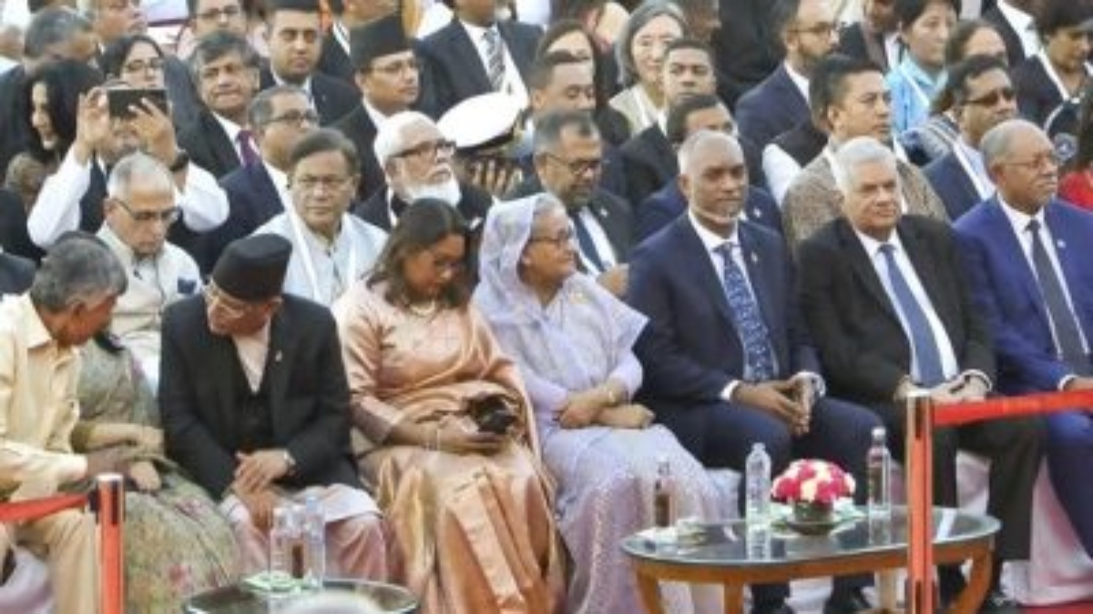 Foreign dignitaries at the Rashtrapati Bhavan for the oath-taking ceremony of Narendra Modi for the third consecutive term. Leaders of Bangladesh, Sri Lanka, Bhutan, the Maldives, Seychelles, Nepal, and Mauritius were in attendance. PTI Foreign dignitaries at the Rashtrapati Bhavan for the oath-taking ceremony of Narendra Modi for the third consecutive term. Leaders of Bangladesh, Sri Lanka, Bhutan, the Maldives, Seychelles, Nepal, and Mauritius were in attendance. PTI