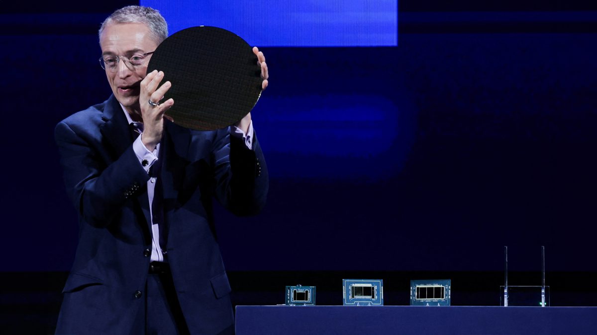 Intel CEO Pat Gelsinger, showcasing some of Intel's upcoming silicon offerings. Image Credit: Reuters Intel CEO Pat Gelsinger, showcasing some of Intel's upcoming silicon offerings. Image Credit: Reuters