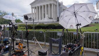 Broadcast media equipment is set up outside the Supreme Court on Thursday, June 27, 2024, in Washington.- Photo-AP