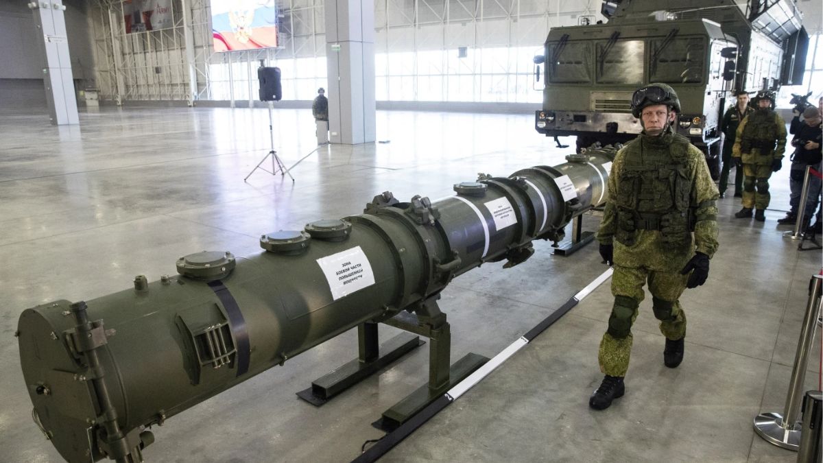 A Russian military officer walks past the 9M729 land-based cruise missile on display in Kubinka outside Moscow, Russia, on Jan. 23, 2019. File Photo- AP A Russian military officer walks past the 9M729 land-based cruise missile on display in Kubinka outside Moscow, Russia, on Jan. 23, 2019. File Photo- AP
