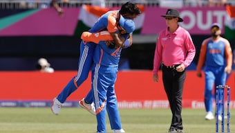 Rohit Sharma and Hardik Pandya celebrate a wicket during India vs Pakistan match in the 2024 T20 World Cup. AP