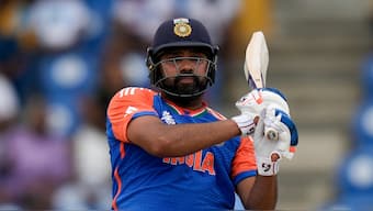 India captain Rohit Sharma smashed seven fours and eight sixes during his knock of 92 off 41 balls during the T20 World Cup Super 8 match against Australia in St Lucia. AP