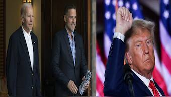 US President Joe Biden and his son Hunter Biden (L).  Former US President  Donald Trump (R)
