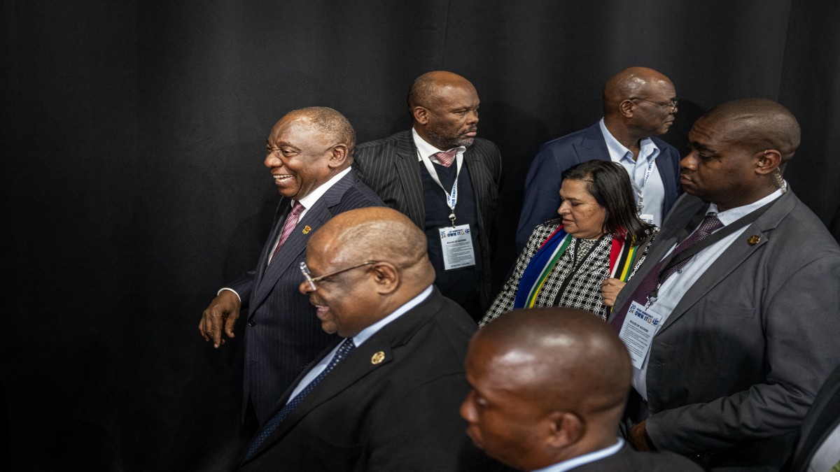 South African President and President of the African National Congress (ANC) Cyril Ramaphosa (L) leaves after the official announcement of the South African general election results in the Independent Electoral Commission (IEC) National Results Center at the Gallagher Convention Centre in Midrand. AFP South African President and President of the African National Congress (ANC) Cyril Ramaphosa (L) leaves after the official announcement of the South African general election results in the Independent Electoral Commission (IEC) National Results Center at the Gallagher Convention Centre in Midrand. AFP