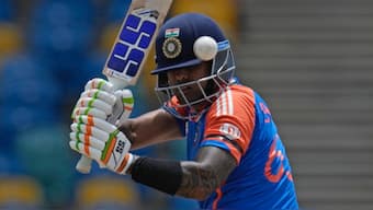 Suryakumar Yadav plays a shot during the T20 World Cup match against Afghanistan at the Kensington Oval in Bridgetown, Barbados. AP