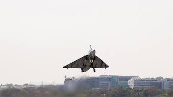 (File) The first aircraft LA5033 of the Tejas Mk1A Aircraft series after taking off from HAL facility in Bengaluru in March 2024. PTI