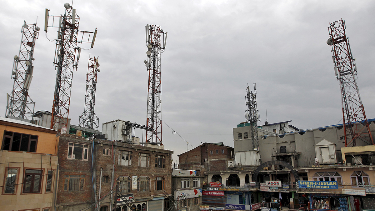A view of telecom towers installed over the buildings is pictured in Srinagar. Reuters A view of telecom towers installed over the buildings is pictured in Srinagar. Reuters