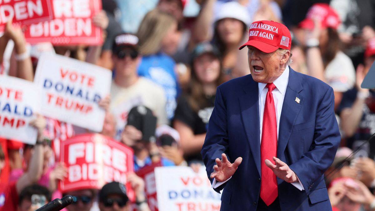 Former US President and Republican presidential candidate Donald Trump speaks during a campaign event, in Racine, Wisconsin, 18 June, 2024. Reuters
